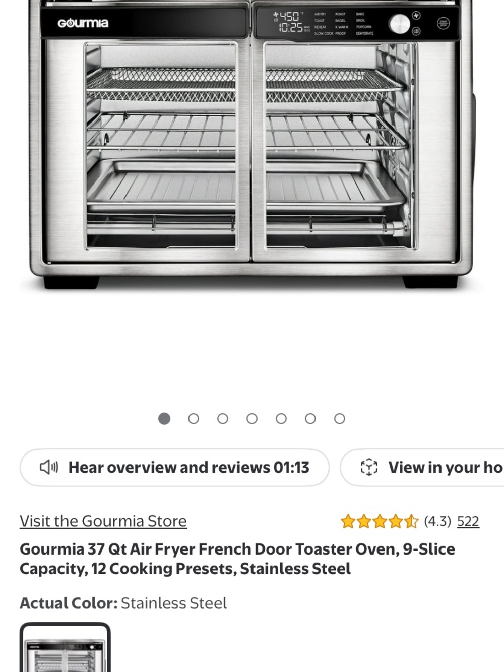 Gourmia Stainless Steel 37 Qt Air Fryer Toaster Oven with French Doors - Picture 2 of 5